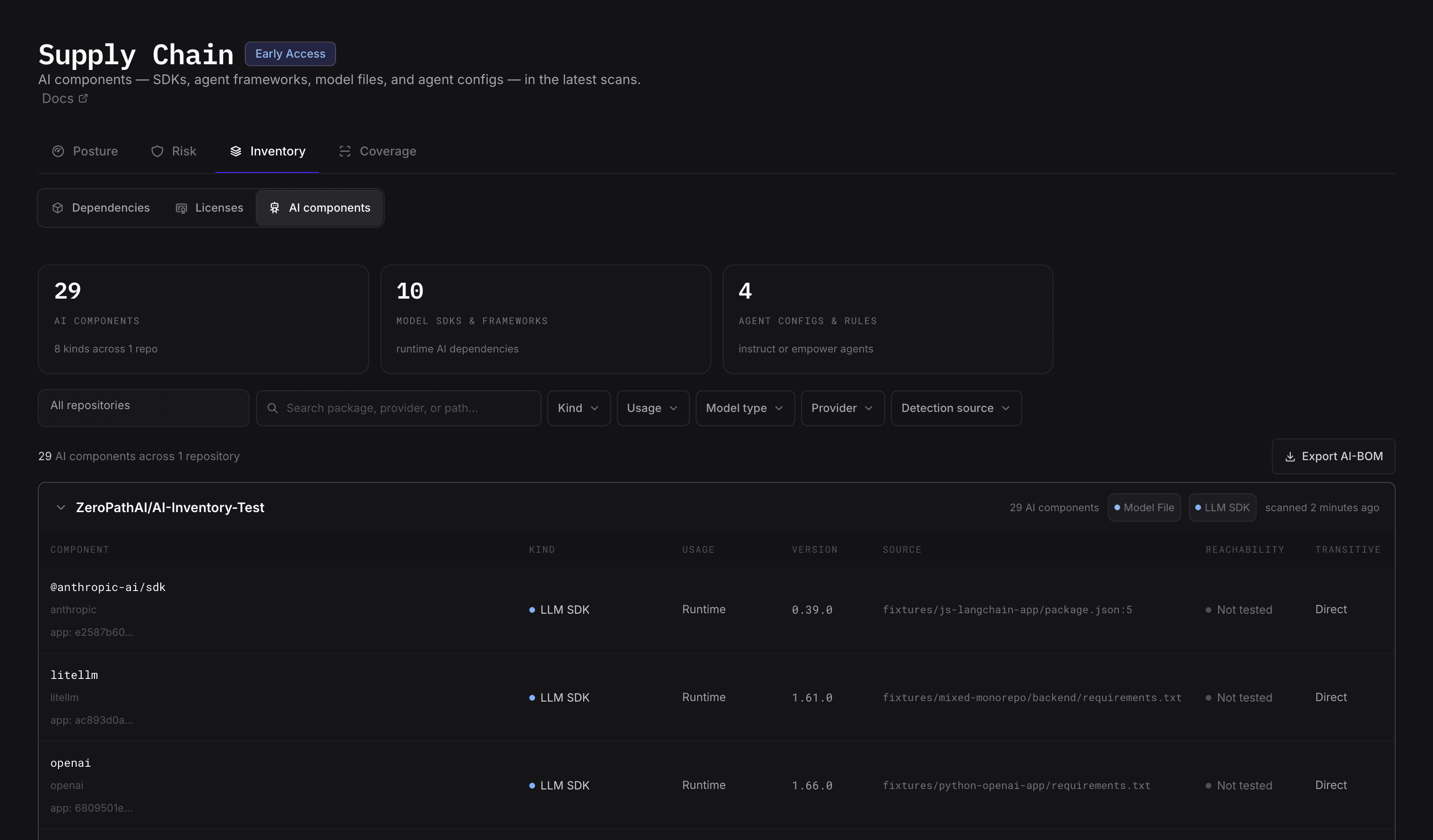 AI component detail, with classification and detection source.